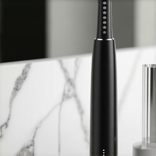 Close up of an electric toothbrush and water flosser for crown care
