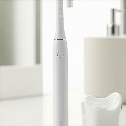 Electric toothbrush and night guard on a bathroom counter