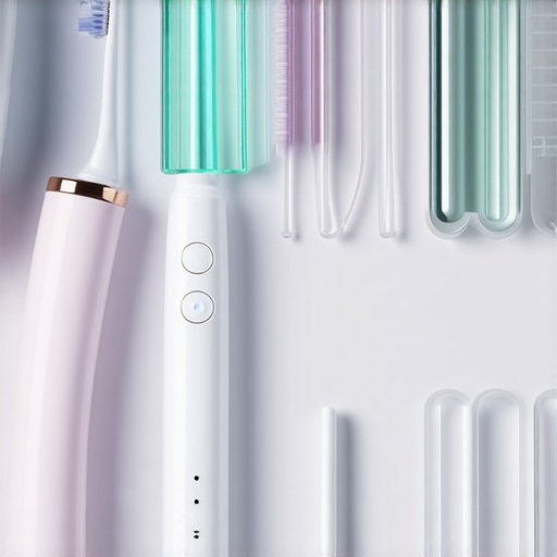 Selection of dental care products including interdental brushes and water flossers for crown care