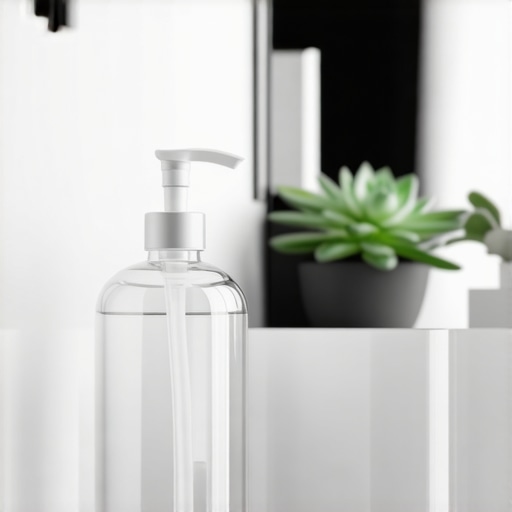 A bottle of alcohol-free mouthwash on a clean bathroom counter symbolizing a gentle oral hygiene routine.
