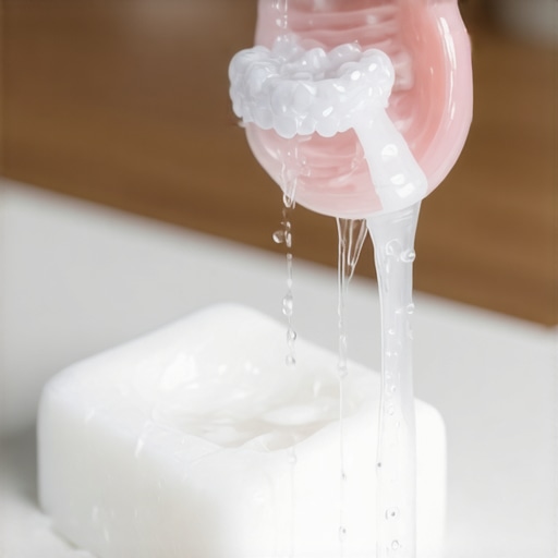 A close up of a soft brush cleaning clear dental trays to maintain clarity.
