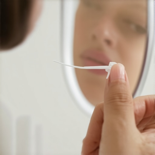 Close up of person flossing a single tooth to reduce gum swelling