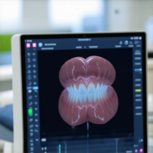 A dental professional using a digital scanner for 3D tooth modeling.