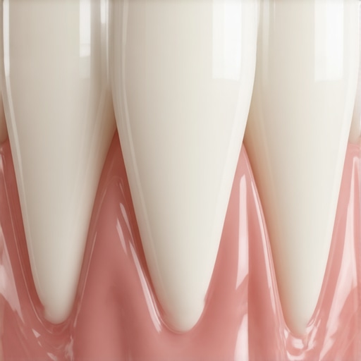 Close up of a perfectly seated dental crown against the gumline