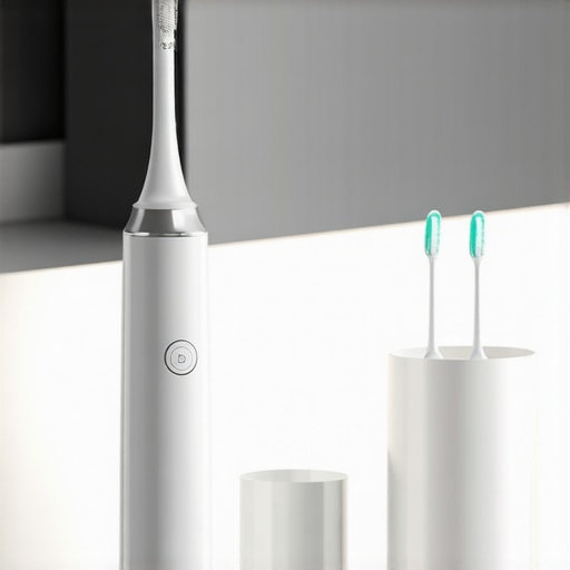 A collection of professional dental tools including a sonic toothbrush and water flosser on a marble counter.