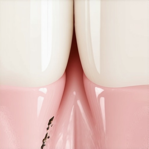 Close up of a dental crown showing a dark line at the gum line indicating a potential need for replacement