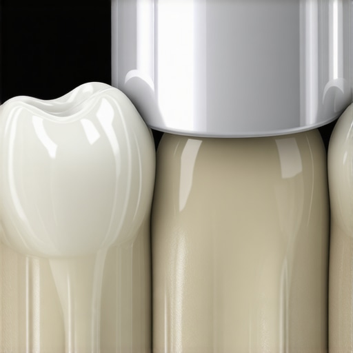 A close-up view of a dental crown showing signs of a failing seal at the gum line.