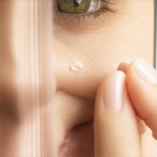 A person carefully examining a jagged tooth edge in a mirror to assess damage.