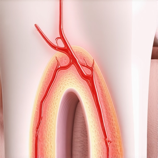 Diagram of a tooth reacting to heat with inflamed pulp and nerve pressure.