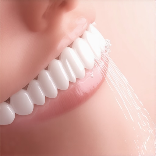 A person using a water flosser to clean around a dental crown