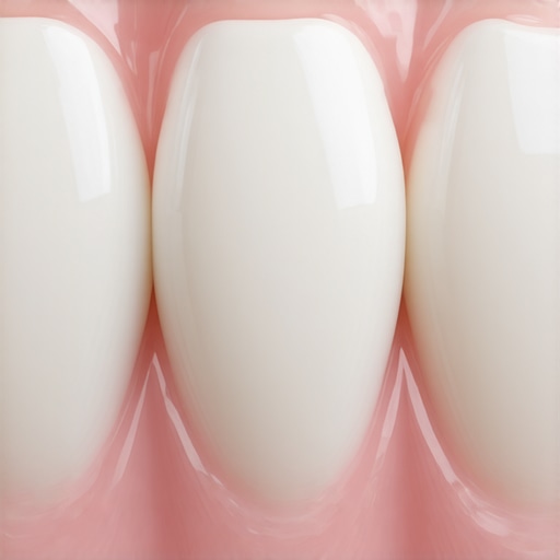 Macro shot of a dental crown showing the precise fit against the gum line.