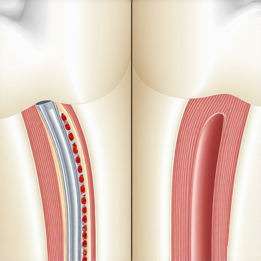 Microscopic view of dental bridge fit and occlusion 3D illustration showing the precision of a dental bridge fitting onto natural teeth