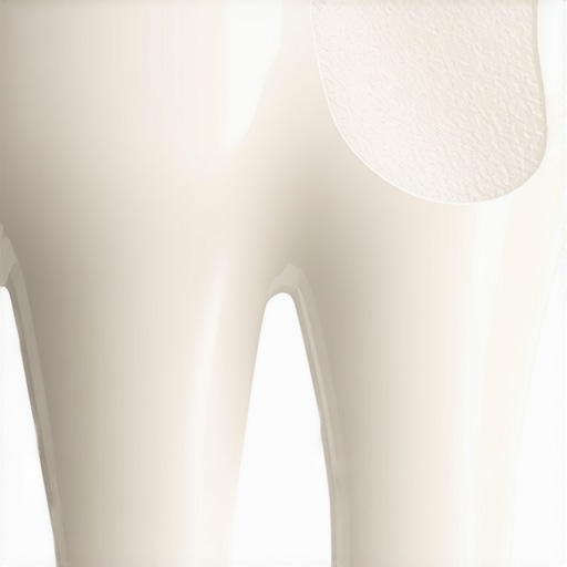 Close up of a dental crown showing a mix of smooth and rough porcelain textures.