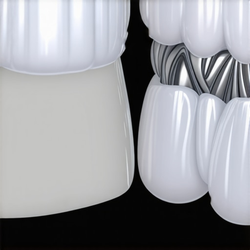 Modern Ceramic Crowns vs Traditional PFM Crowns Comparison of dental crowns showing the aesthetic difference between ceramic and metal-based materials.