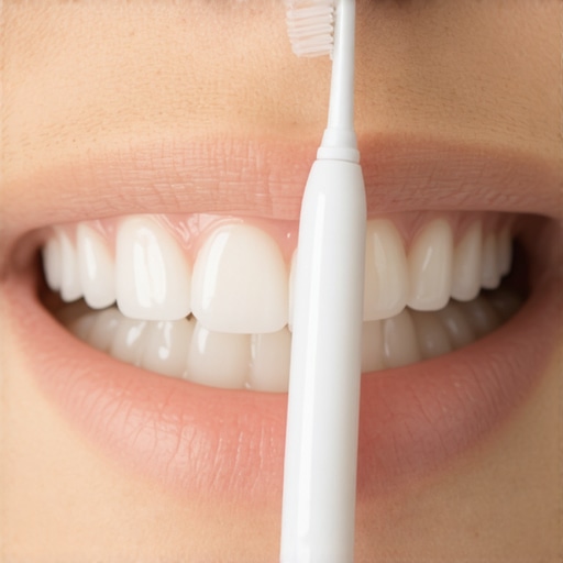 Close up of interdental brush and water flosser for crown maintenance