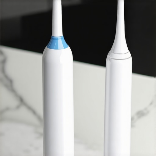 High-tech electric toothbrush and water flosser on a marble counter