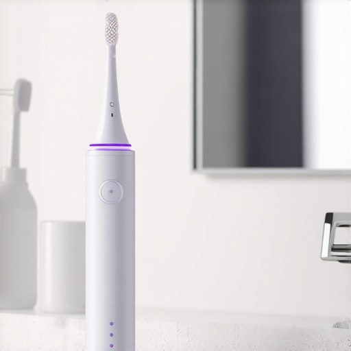 Modern Dental Maintenance Tools Electric toothbrush with pressure sensor and water flosser on a bathroom counter