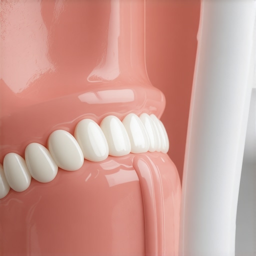 Person using a water flosser to maintain a dental crown