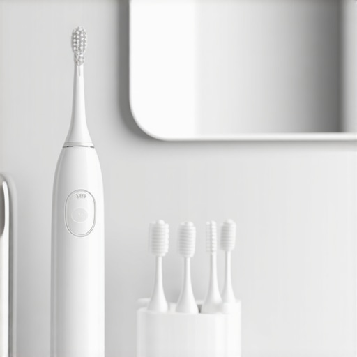 Electric toothbrush and water flosser on a bathroom counter for dental crown maintenance