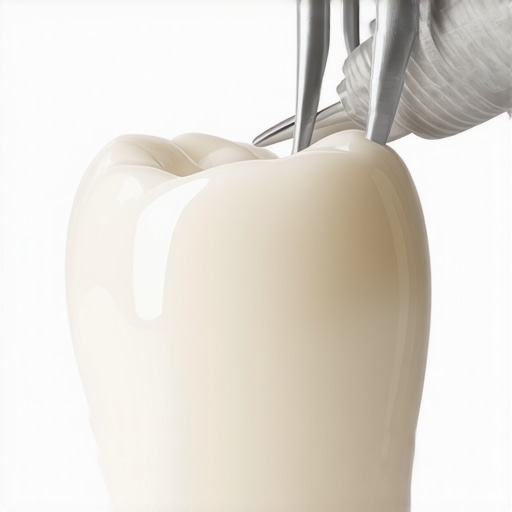 Modern Porcelain Dental Crown Nuances Close-up of a high-quality dental crown showing material texture and marginal detail.