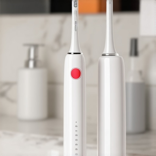 Close-up of an electric toothbrush and water flosser for dental health