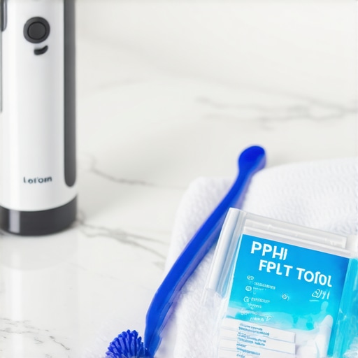 A water flosser and pH testing strips for dental health maintenance.