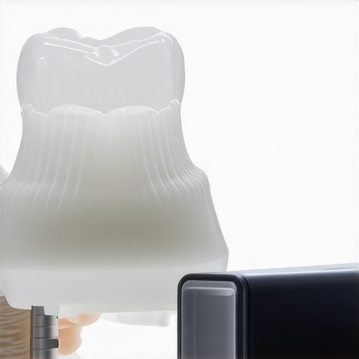 A dental professional examining a high-translucency zirconia crown without metal substructure