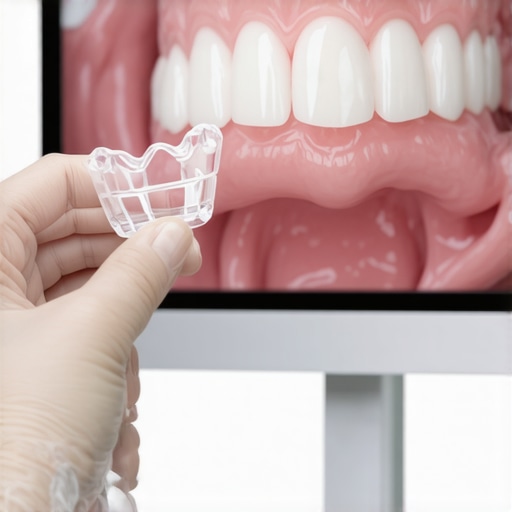 Modern Zirconia Crown and Digital Dental Scanning A close-up of a high-quality zirconia dental crown being compared to a 3D digital dental model on a screen.