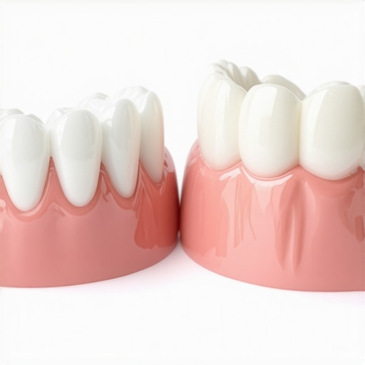 Comparison of a zirconia crown and a PFM crown showing the aesthetic differences at the gum line