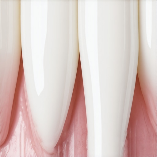 Macro view of an all-ceramic dental crown showing a perfect fit at the gumline.