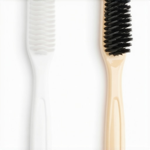 Close up of a new toothbrush and a worn out toothbrush showing splayed bristles
