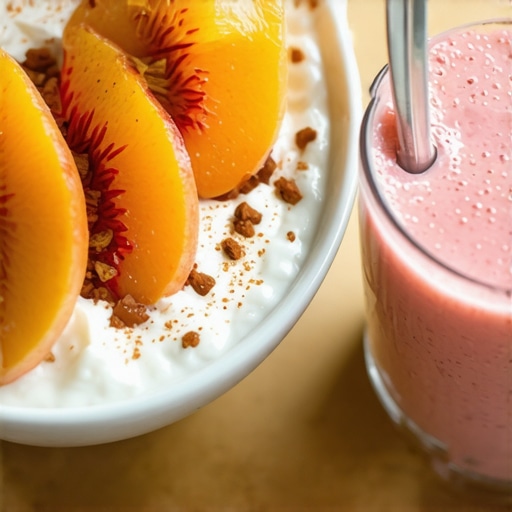 A bowl of Greek yogurt and a smoothie, showcasing healthy soft food options for people with new braces.