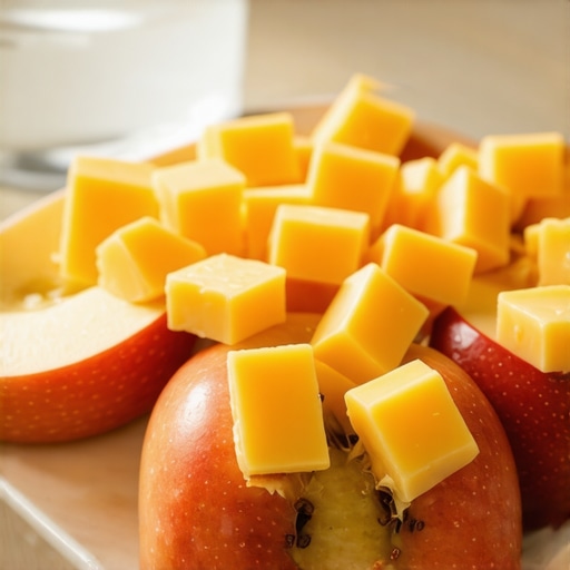 A plate of apple slices and cheddar cheese cubes as a healthy dental snack swap