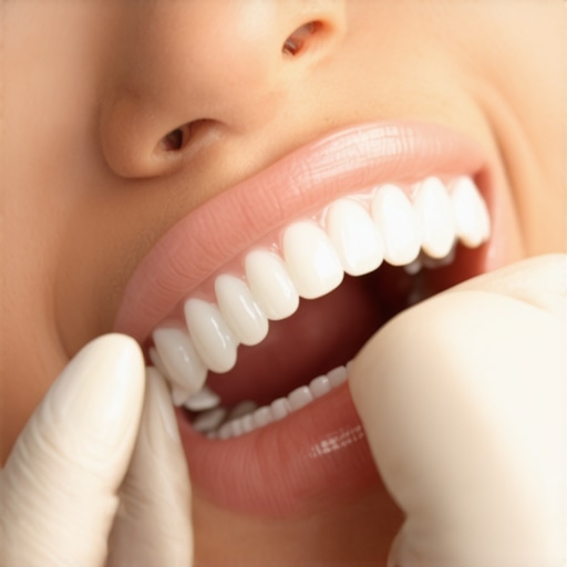 A dentist explaining how baby teeth hold space for adult teeth using a dental model.