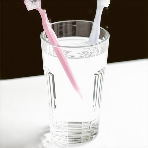 New toothbrush and water glass for dental hygiene after a cleaning