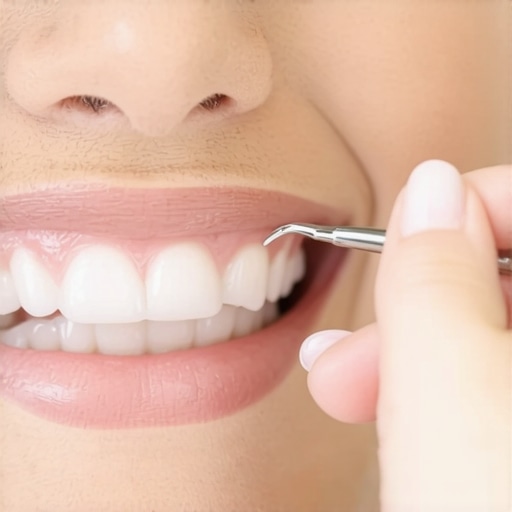 Close-up of white decalcification spots on teeth after orthodontic treatment.