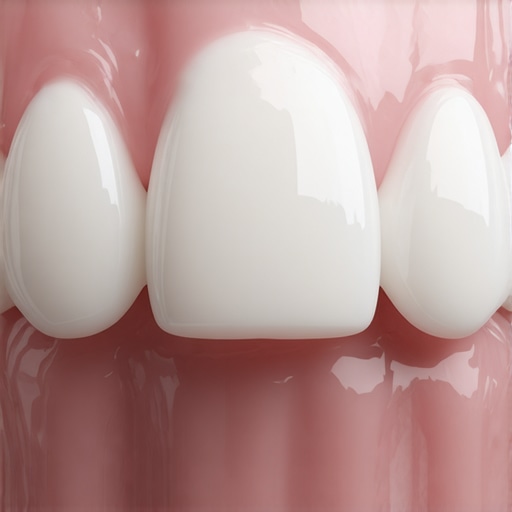 Close up of a ceramic dental crown meeting the gum line perfectly