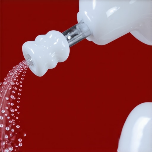 Water flosser being used correctly on a dental crown