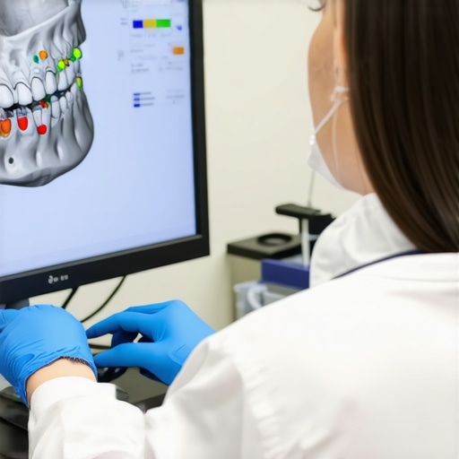 A 3D digital bite map showing pressure points on dental crowns to prevent vibrations.