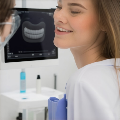 Dentist explaining enamel health to a patient using digital imaging