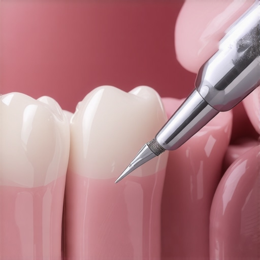 Close-up of a dentist fitting a porcelain crown with precision