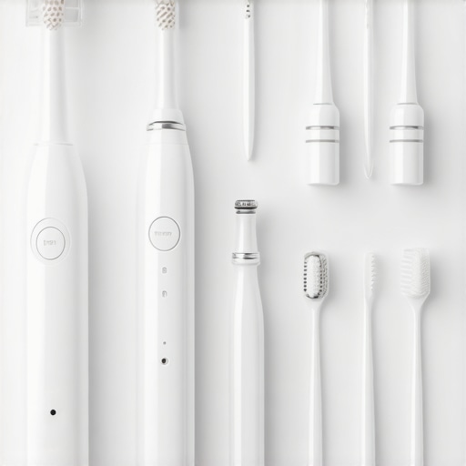 A collection of interdental brushes and a water flosser used for maintaining dental crowns and bridges.