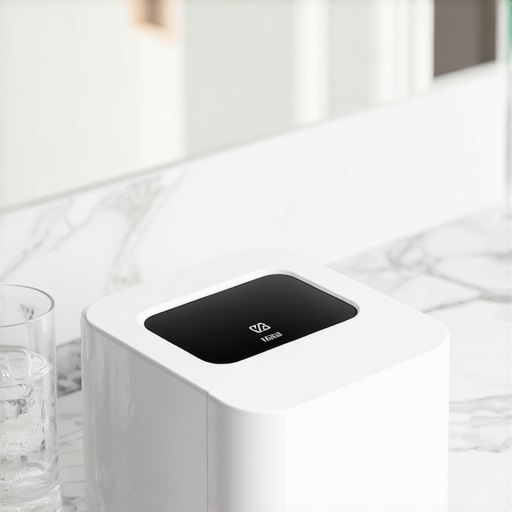 Modern ultrasonic cleaner for dental appliances on a marble countertop