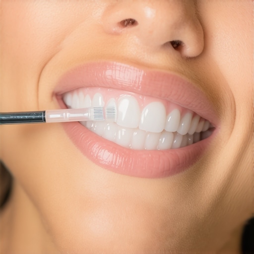 Dentist applying remineralization varnish to teeth to strengthen thin enamel.