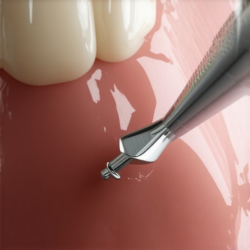 Close-up of a smooth porcelain dental crown during a dental checkup