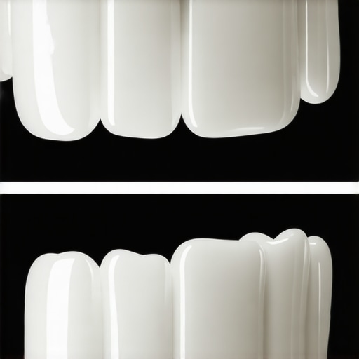 A side-by-side comparison of thin, translucent tooth enamel and a solid white dental restoration.