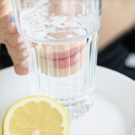A person using water to neutralize acid after eating lemon to protect tooth enamel.