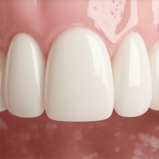 Close-up of a porcelain dental crown showing natural gum integration