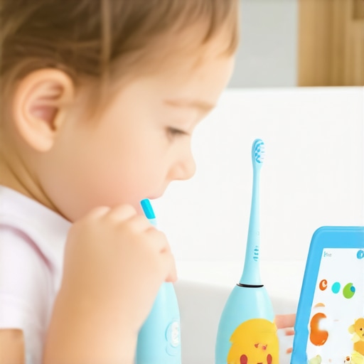 Parent and child using a smart electric toothbrush and app to maintain oral hygiene