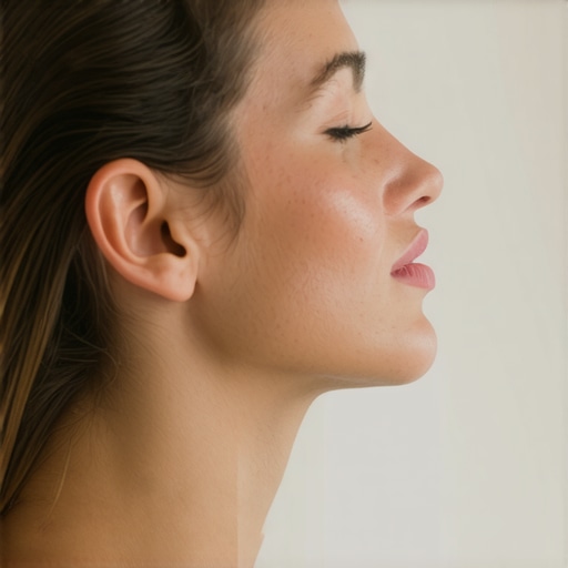 A person holding a warm compress to their jaw to relieve clicking and muscle tension.
